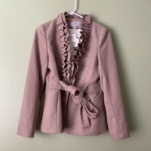 H&M Ruffle Lapel Tan Wool Short Coat